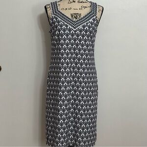 Talbots White Sleeveless Dress with Blue Pattern, Size S
